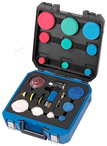 Пневмошлифмашинка угловая орбитальная, эксцентрик, в комплекте с насадками, диам. 25, 50, 75 мм NP3225K