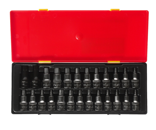 Набор бит-головок 1/2" HEX H4-H14, TORX T20-T60,SPLINE M5-M12 25 предметов JTC