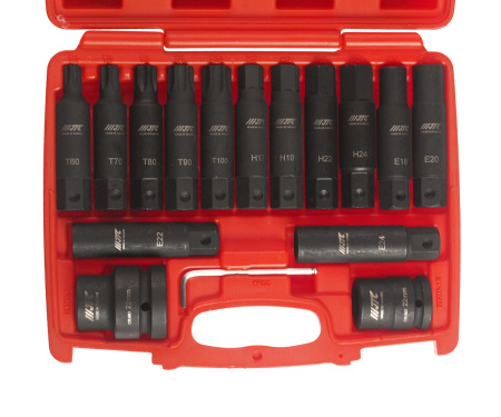 Набор бит 3/4" SPLINE Е18-24, TORX Т60-100, HEX Н17-24 ударных с держат. 3/4", 1" 107мм 16 пр. JTC-J616C