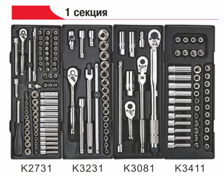 Тележка инструментальная 7 секций (JTC-3931) с набором инструментов 225 предметов JTC-3931+225